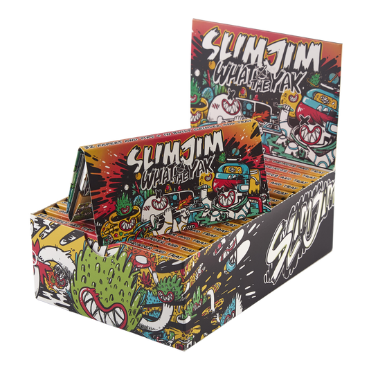 Slimjim X What The Yak - Rolling Paper + Tips & Grinder + Tray Pack (Box of 16) 1 - 1/4" Size SLIMJIM